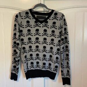 PhilippPlein skull and bones black and grey v neck sweater cotton size small